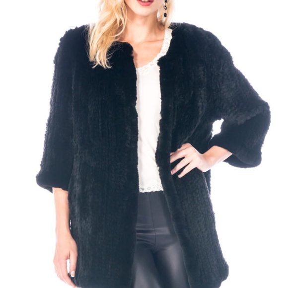 Fur Sweater – Black Knitted Fur Rex Cardigan - Picture 1 of 3